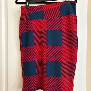 LuLaRoe Red and Blue Stretchy Pencil Skirt